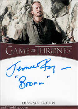 Jerome Flynn as Bronn Inscription Autographs -- Only one inscription autograph card per actor/signer included in the Archive Box. Variations selected at random.