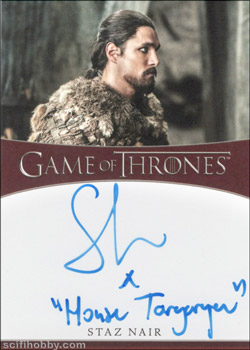 Staz Nair as Qhono Inscription Autographs -- Only one inscription autograph card per actor/signer included in the Archive Box. Variations selected at random.