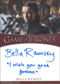 Bella Ramsey as Lady Lyanna Mormont Inscription Autographs -- Only one inscription autograph card per actor/signer included in the Archive Box. Variations selected at random.