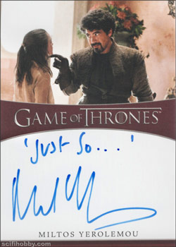 Miltos Yerolemou as Syrio Forel Inscription Autographs -- Only one inscription autograph card per actor/signer included in the Archive Box. Variations selected at random.