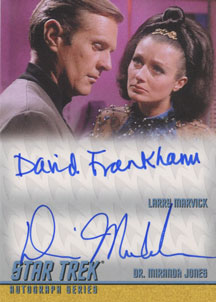 Diana Muldaur as Dr. Miranda Jones and David Frankham as Larry Marvick in Is There In Truth No Beauty Double Autograph