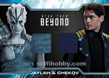 Jaylah and Chekov Star Trek Uniform Relic card and Pins Cards