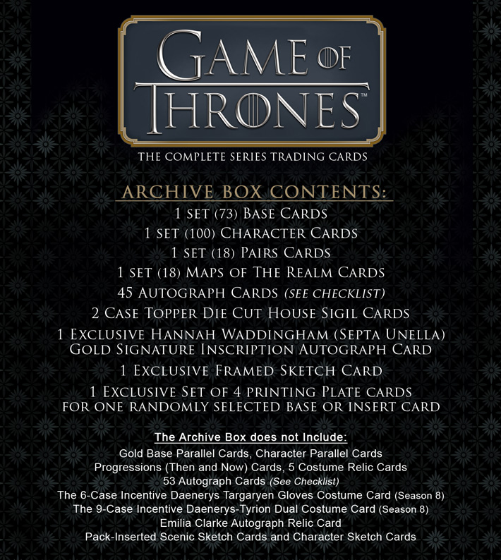 73 Card Basic/Base Set Rittenhouse 2020 Game Of Thrones The Complete Series