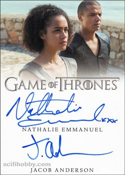 Jacob Anderson and Nathalie Emmanuel Dual/Inscription Autograph card