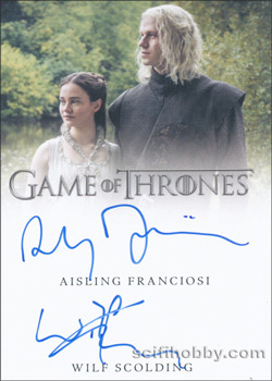 Wilf Scolding as Rhaegar Targaryen and Aisling Franciosi as Lyanna Stark Dual Autograph card
