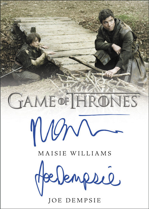 Dual autograph card signed by Maisie Williams and Joe Dempsie
