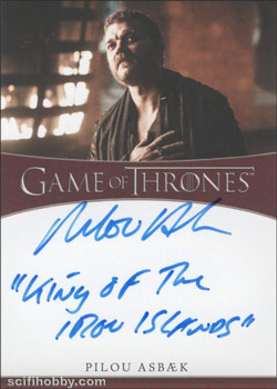 Pilou Asbæk as Euron Greyjoy Inscription Autographs -- Only one inscription autograph card per actor/signer included in the Archive Box. Variations selected at random.