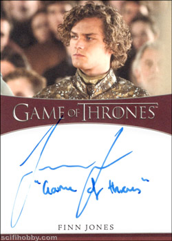 Finn Jones as Loras Tyrell Inscription Autographs -- Only one inscription autograph card per actor/signer included in the Archive Box. Variations selected at random.