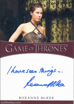 Roxanne McKee as Doreah Inscription Autographs -- Only one inscription autograph card per actor/signer included in the Archive Box. Variations selected at random.