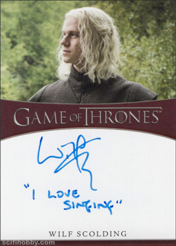 Wilf Scolding as Rhaegar Targaryen Inscription Autographs -- Only one inscription autograph card per actor/signer included in the Archive Box. Variations selected at random.