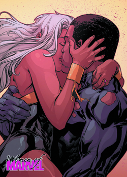 Storm and Black Panther Embrace