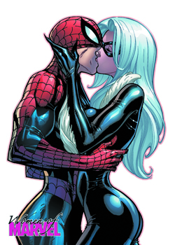 Black Cat and Spider-Man Embrace
