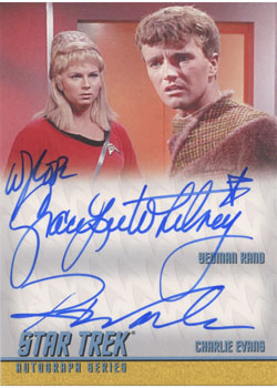 Grace Lee Whitney as Yeoman Rand and Robert Walker, Jr. as Charlie Evans in Charlie X Double Autograph