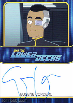 Eugene Cordero as the voice of Ensign Sam Rutherford Autograph card