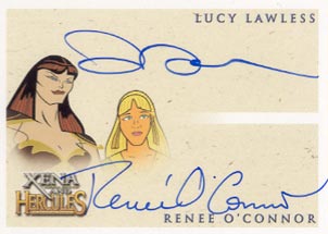Dual autograph card signed by Lucy Lawless and Renee O'Connor 1st Tier Multi-Case Incentive Card